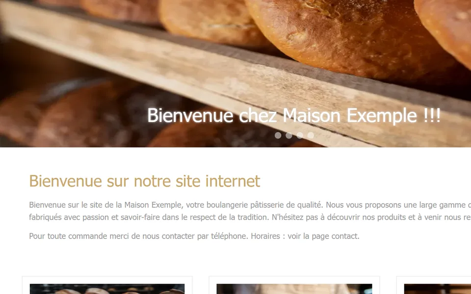 Ancien site : « Bienvenue chez Maison Exemple !!! » puis « Bienvenue sur notre site internet ».