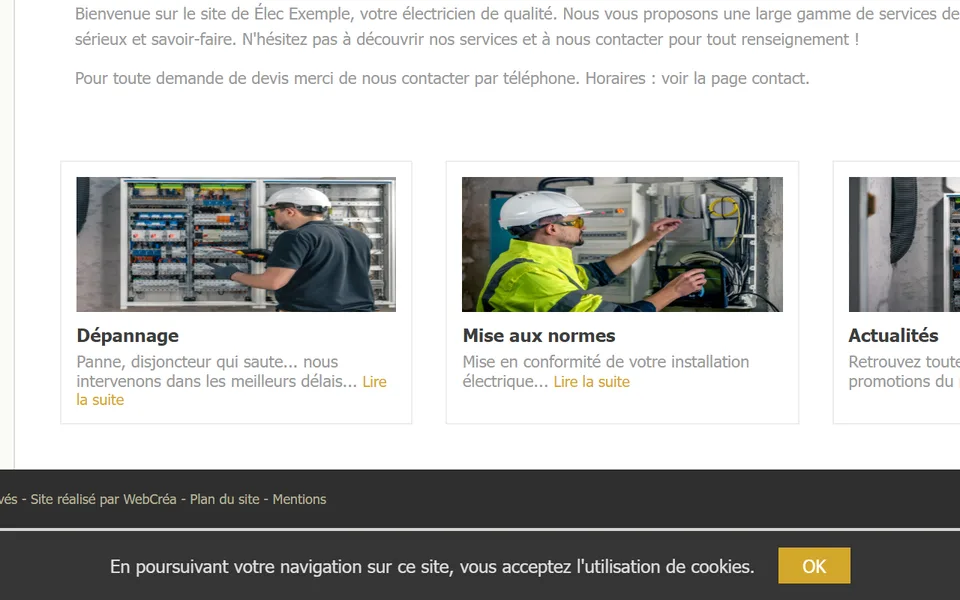 Ancien site : un bandeau gris en bas de l’écran, « En poursuivant votre navigation… », bouton « OK ».