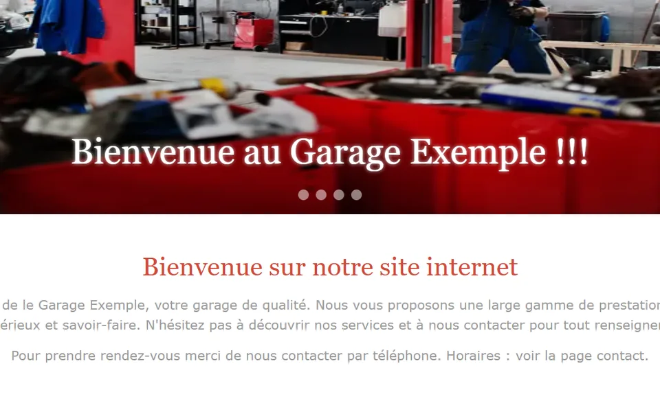 Ancien site : « Bienvenue au Garage Exemple !!! » puis « Bienvenue sur notre site internet ».