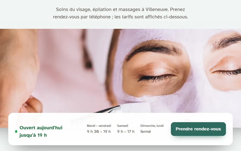 Nouveau site : un encadré « Ouvert aujourd'hui jusqu'à 19 h », les horaires et le bouton « Prendre rendez-vous ».